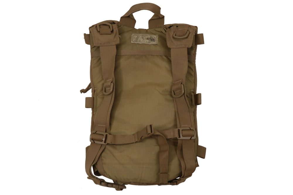 Gear Rack USGI FILBE coyote brown hydration pack carrier back view showing streamlined carry.