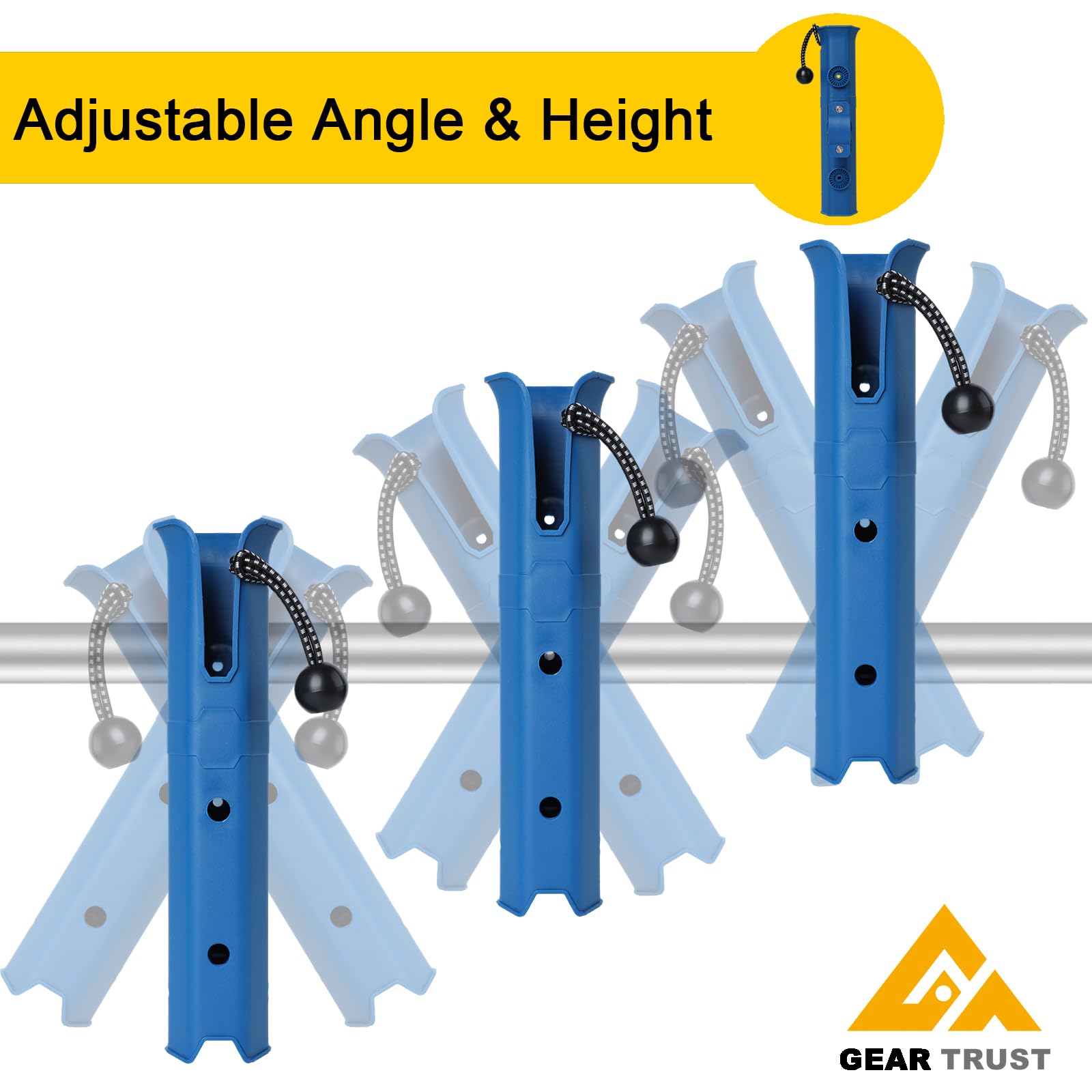 Close-up of rotatable clamp and universal pole fit on GearTrust holder
