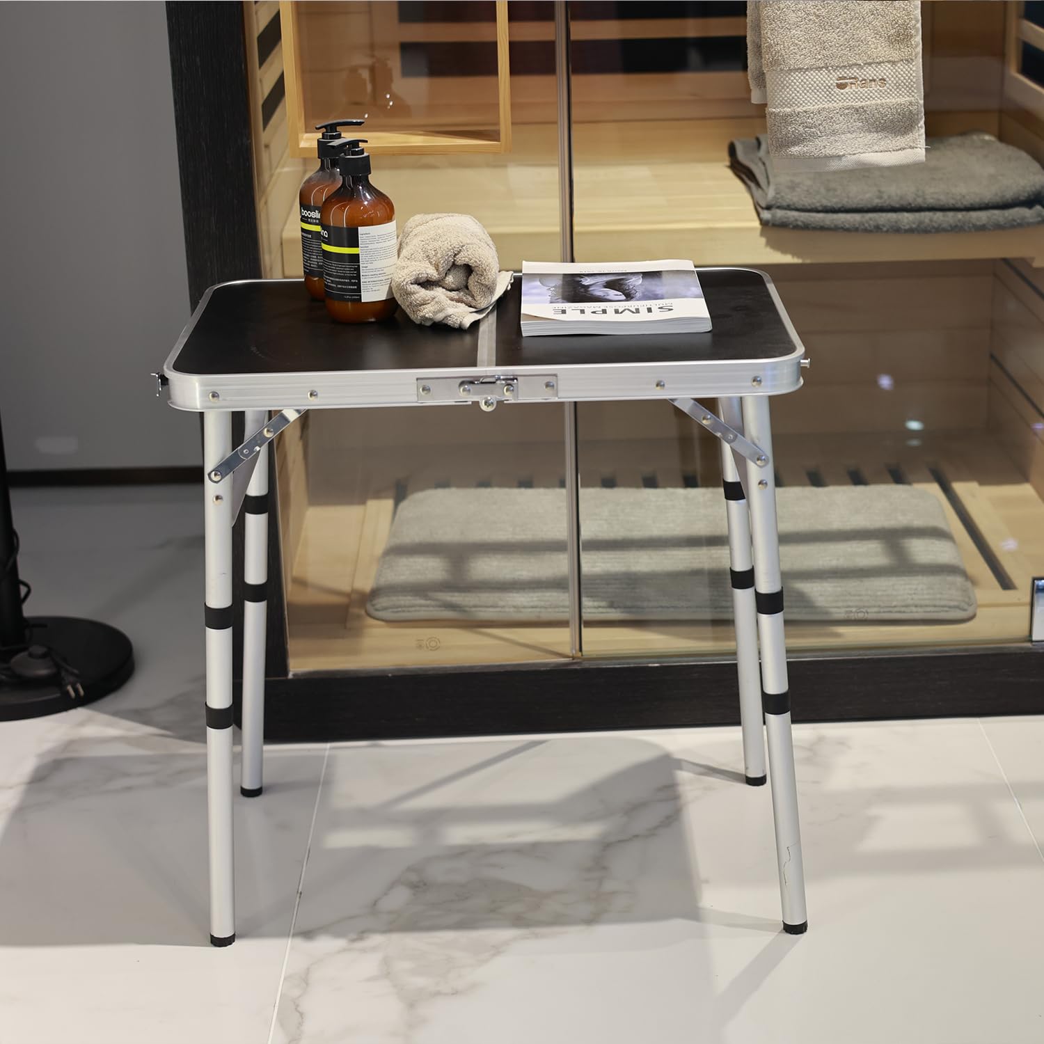 Geastsheng portable camping table travel-storage fits in backpacks for trips.