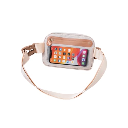 Geckobrands belt bag hidden back pocket with phone window for hands-free use.