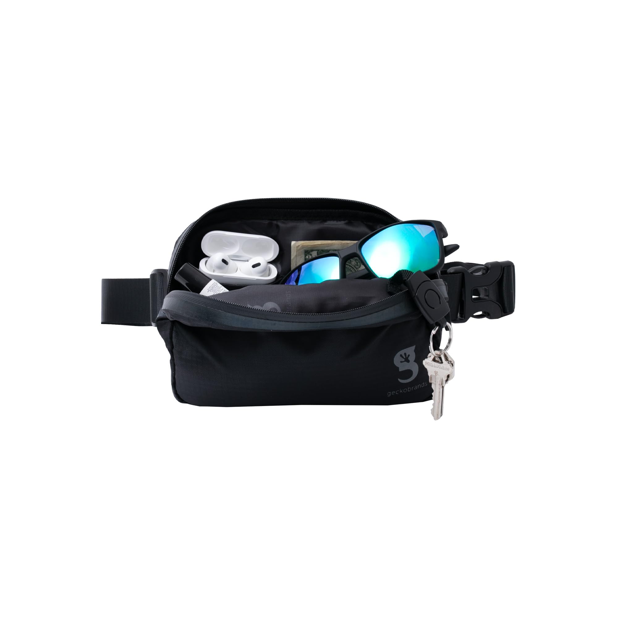 Geckobrands belt bag phone window enables hands-free calls and texts.