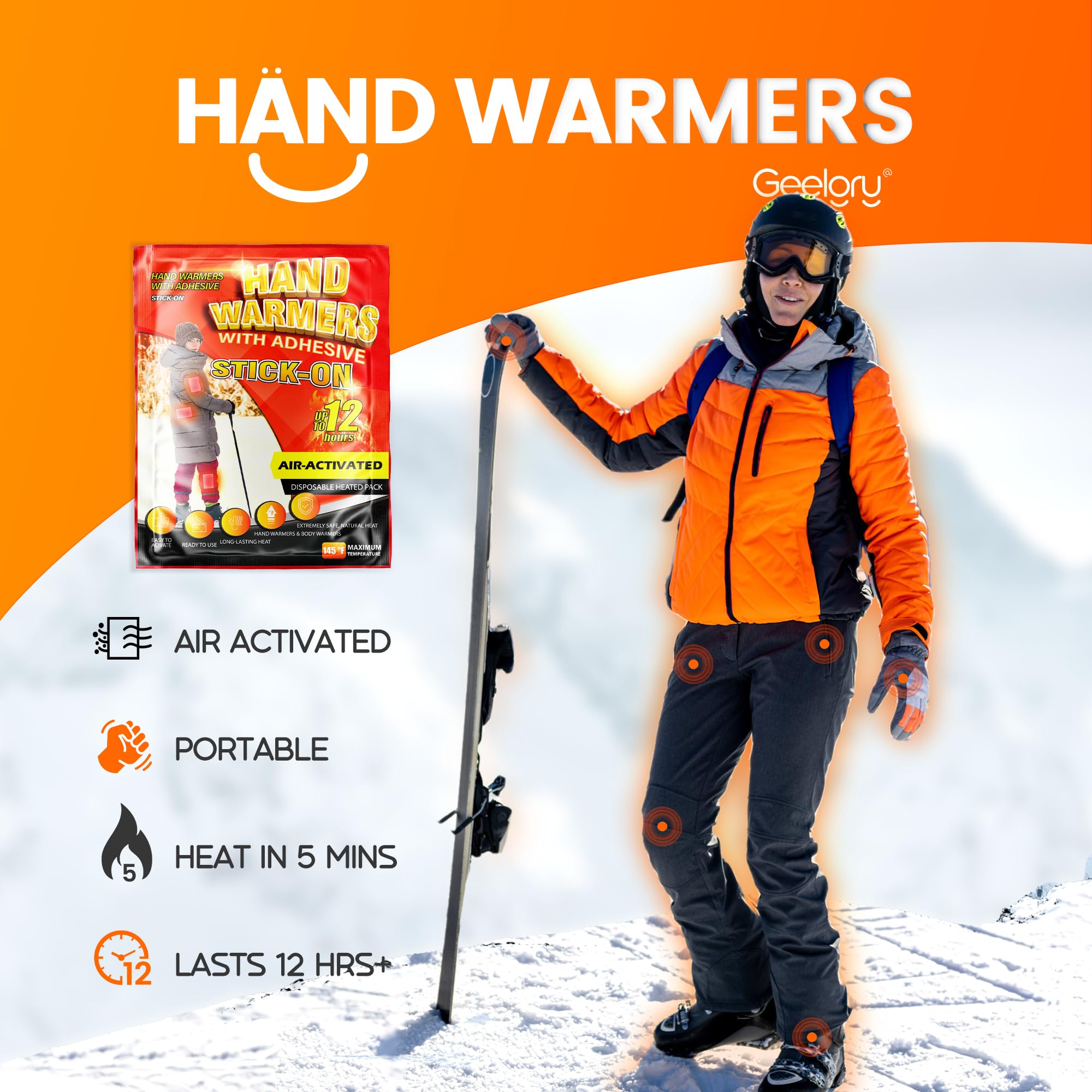 GEELGRY hand warmers 175pcs ready for on-the-go warmth in pockets or gloves.