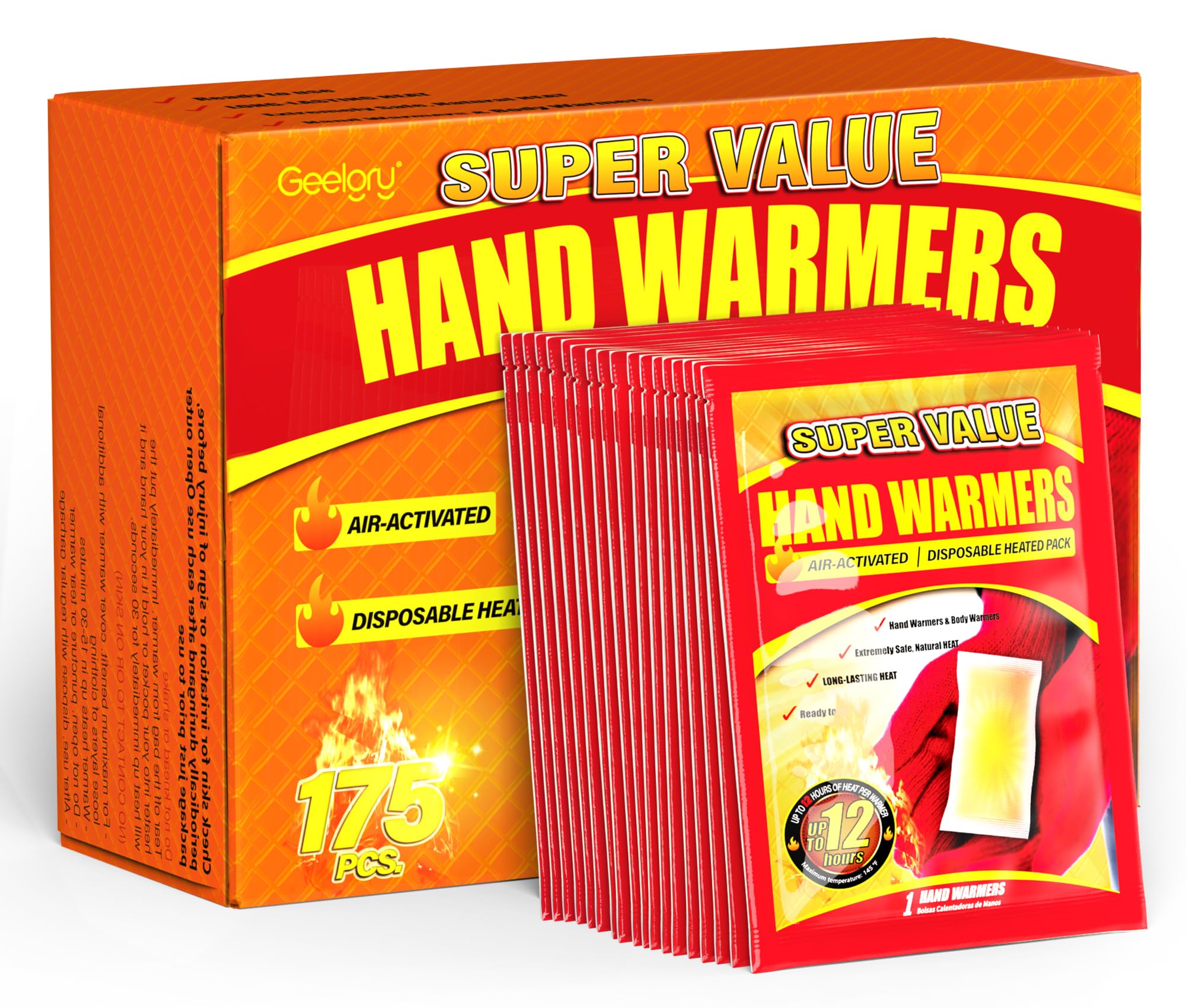 GEELGRY hand warmers bulk pack shown for outdoor warmth during winter activities.