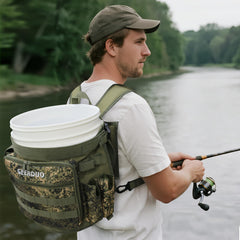 Backpack with rod and plier holders in camouflage