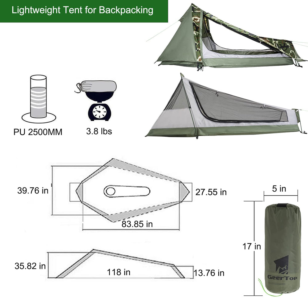 Geertop 1P bivy tent portable pack shows compact carry for backpacking trips.