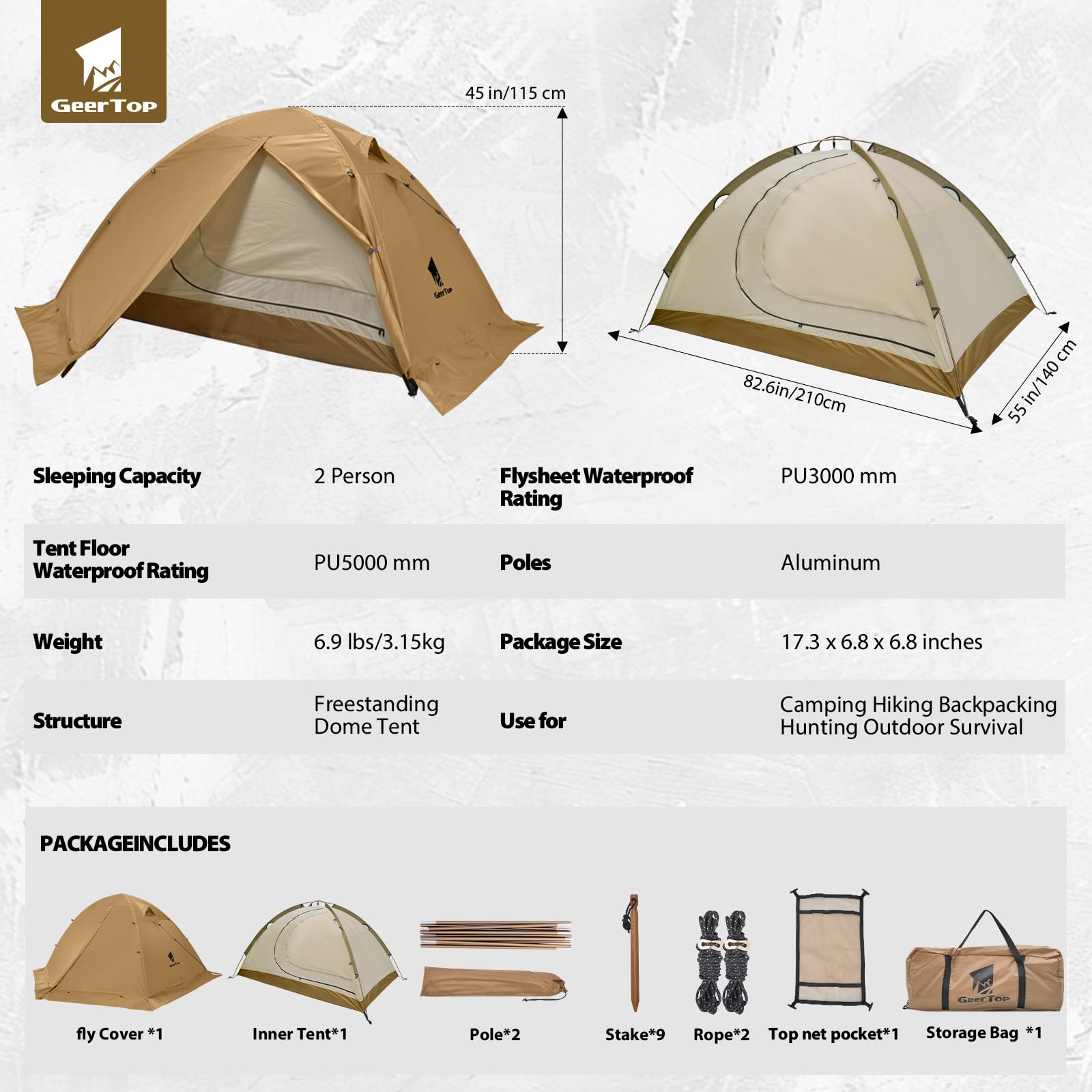 GEERTOP 2-person tent double-wall use in stormy evenings with enhanced wind protection.