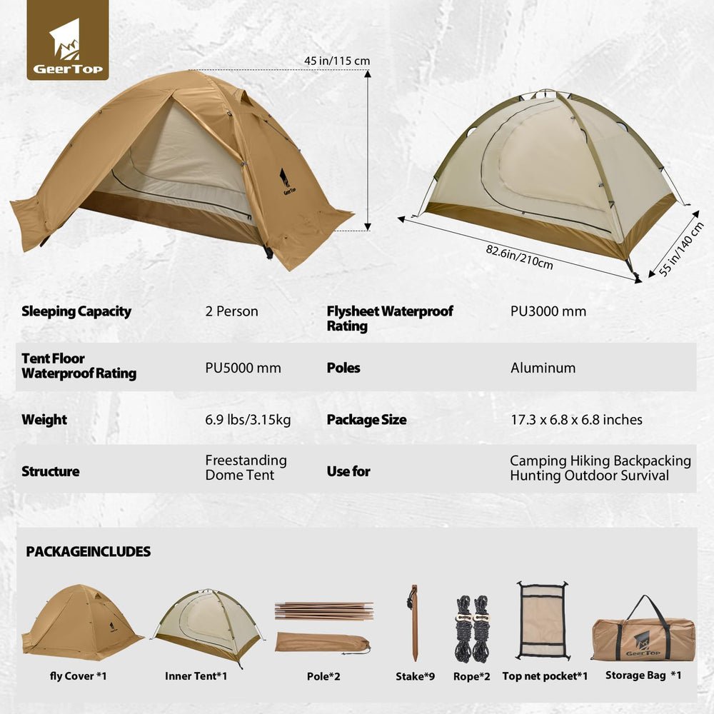 GEERTOP 2-person tent double-wall use in stormy evenings with enhanced wind protection.