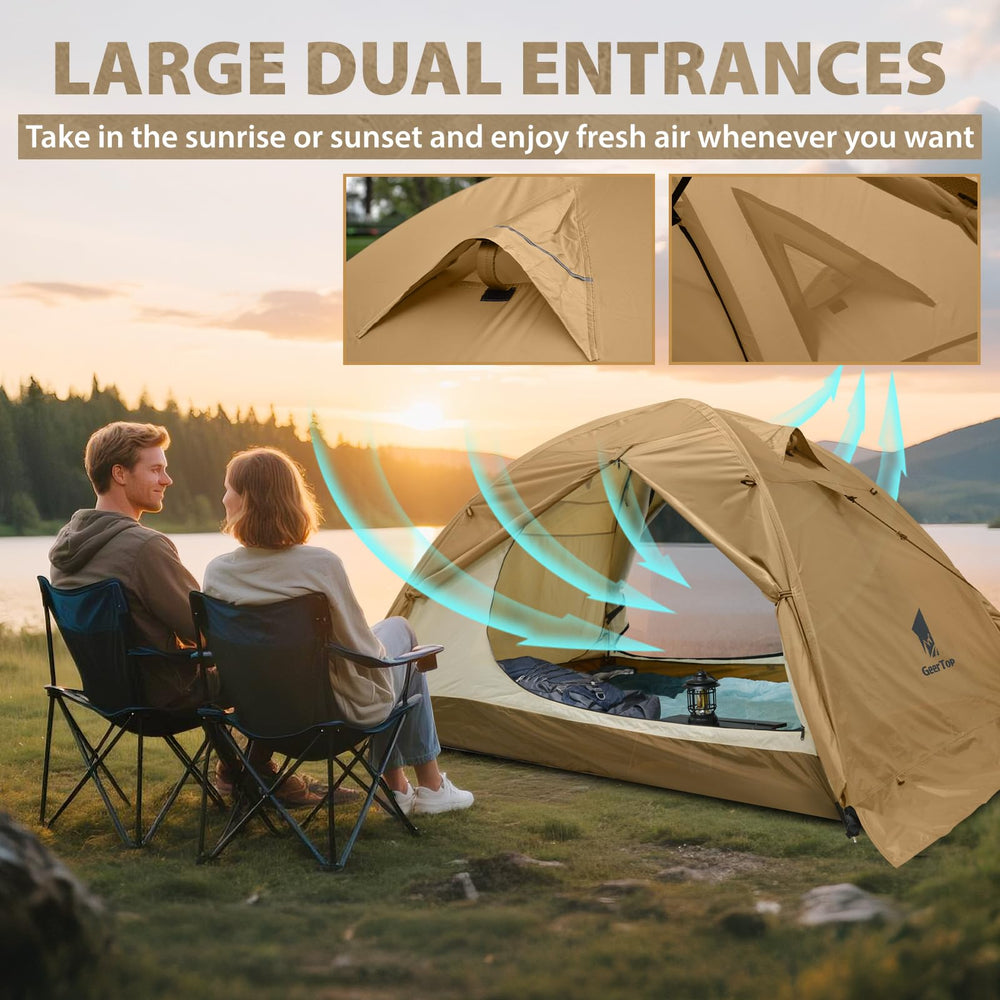 GEERTOP 2-person tent snow skirt and waterproof shell for storm readiness.