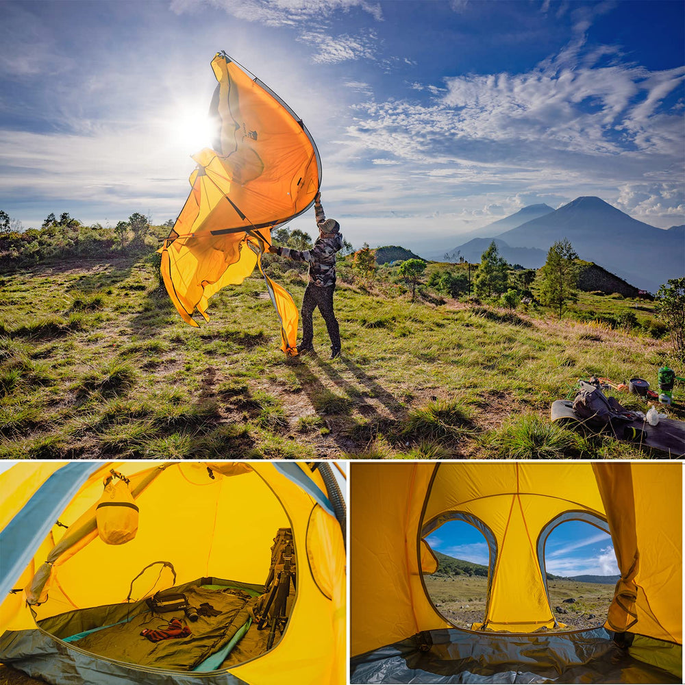 Geertop inner and outer tent setup with yellow inner for visibility