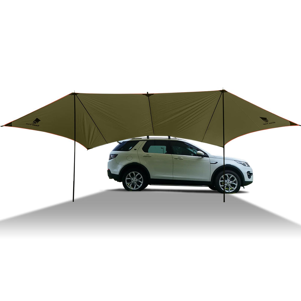 GEERTOP large car side awning extended for full sun protection on road trips.