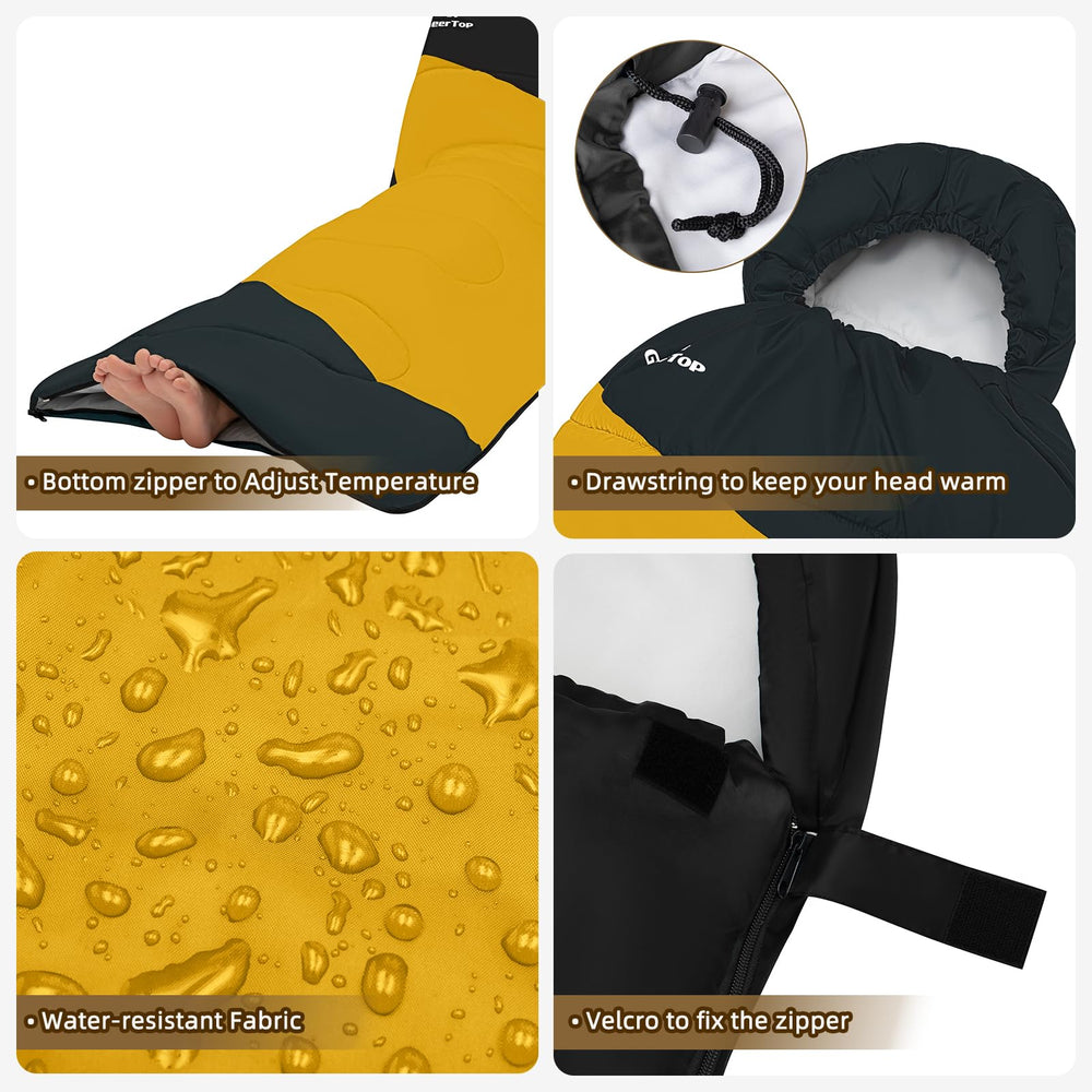 Geertop sleeping bag foot zip allows leg stretch during warm weather