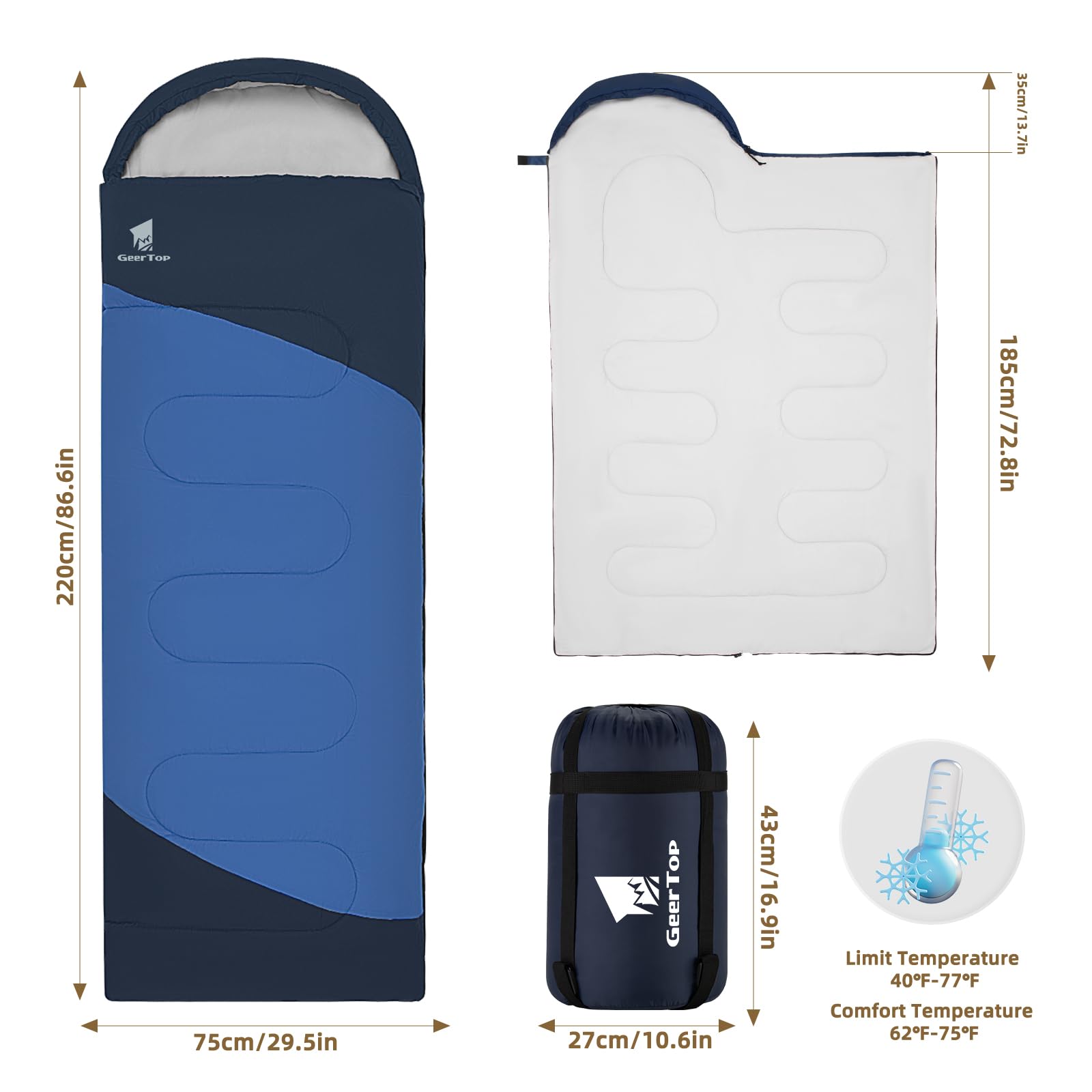 GEERTOP sleeping bag interior showing breathable taft fabric lining for comfort