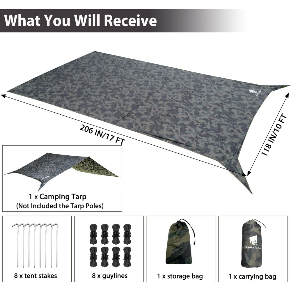 Geertop tarp with reflective ropes demonstrates quick, secure night setup
