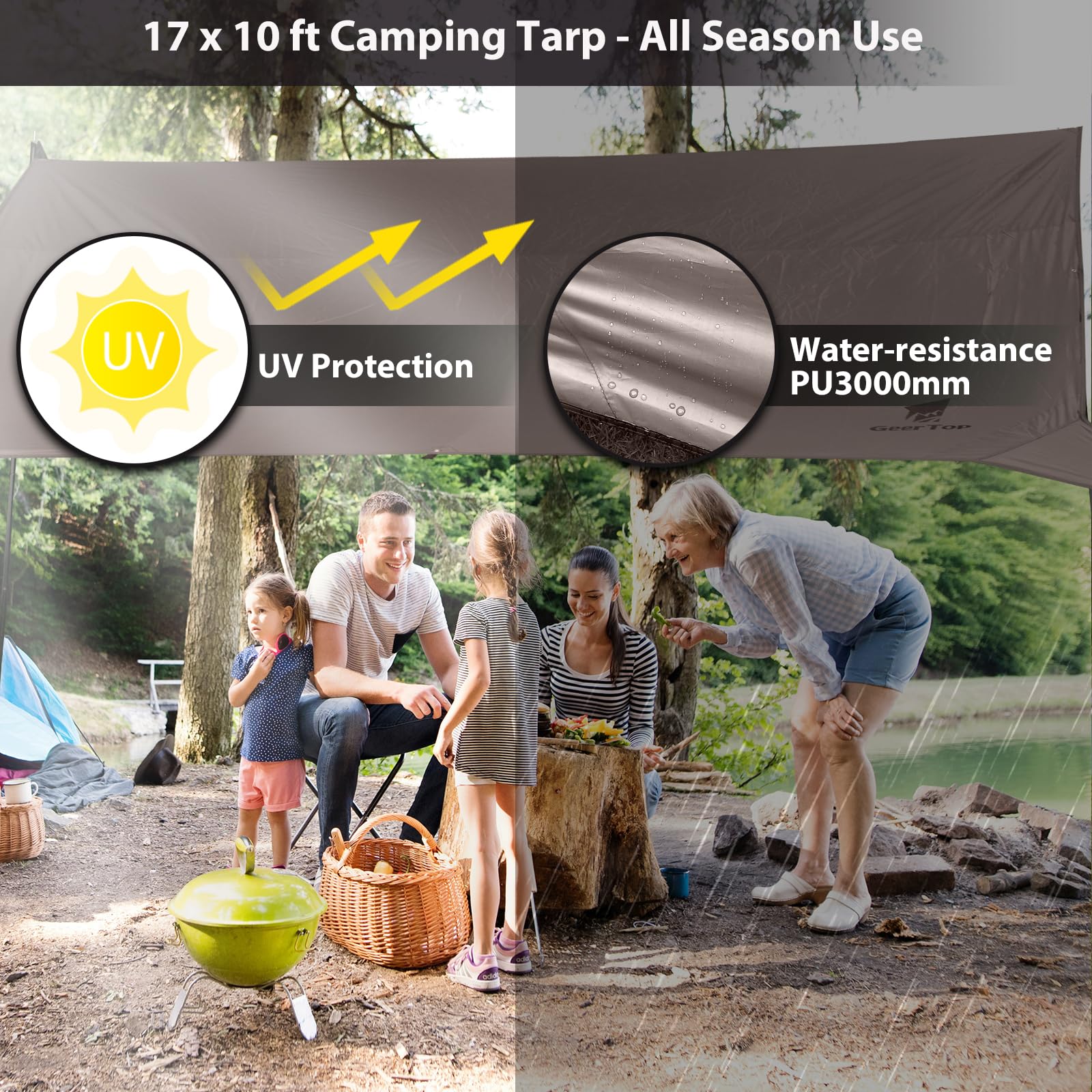 GEERTOP tarp versatile-outdoor-application suits campsites, beaches, and forests for flexible shelter.
