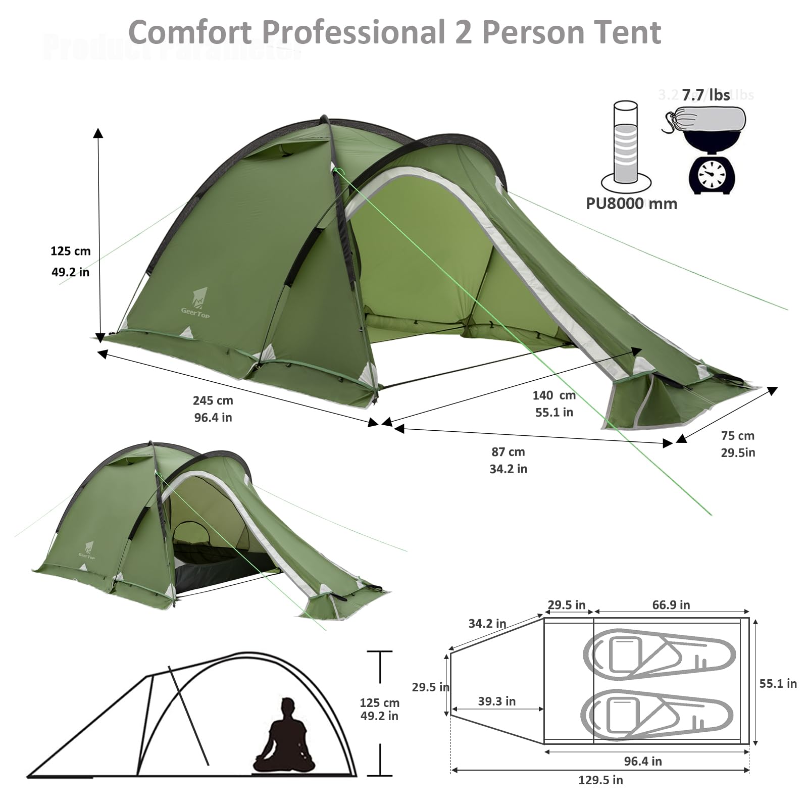 Geertop double-layer setup simplifies shelter assembly for quick pitching.