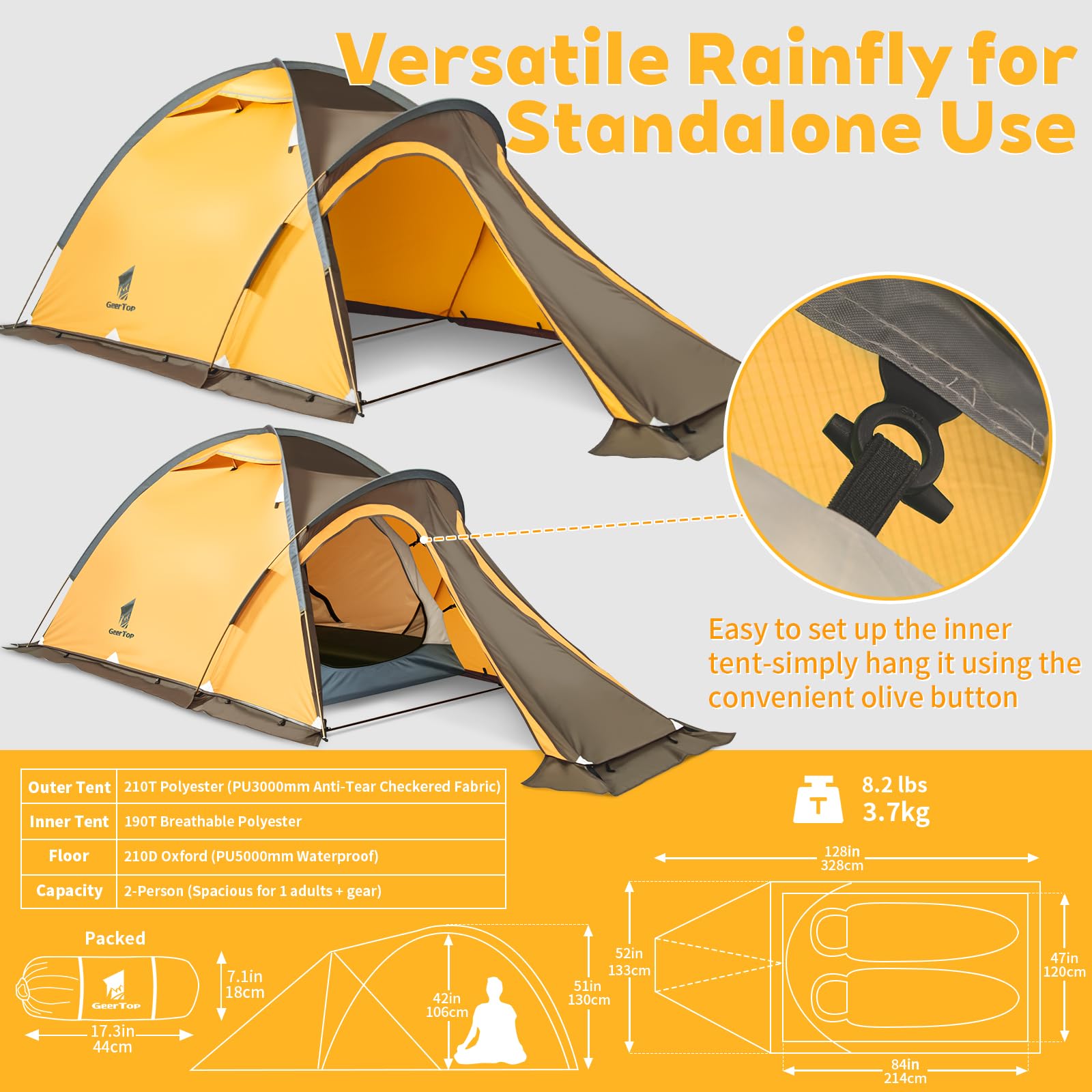 GEERTOP rainfly PU3000mm provides reliable rain protection in heavy downpours.