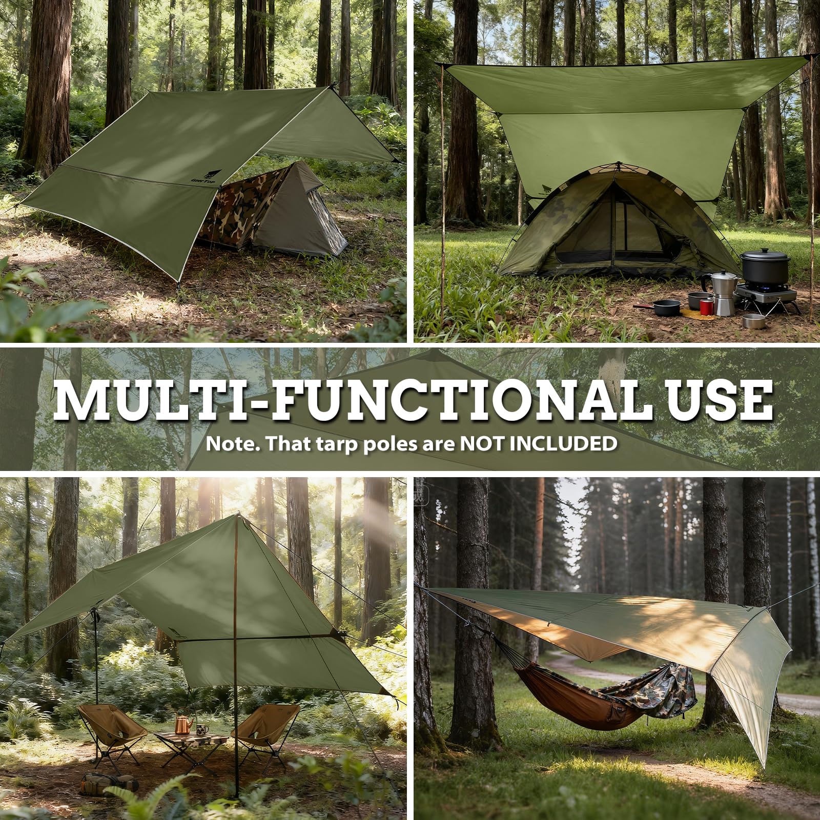 GEERTOP tarp versatile multi-use setup at beach or camp