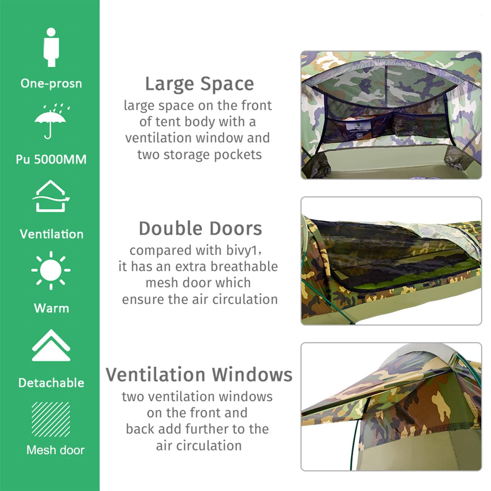 GEERTOP ultralight 1P bivy tent interior space shows roomy sleeping area.