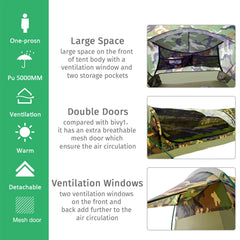 GEERTOP ultralight 1P bivy tent interior space shows roomy sleeping area.