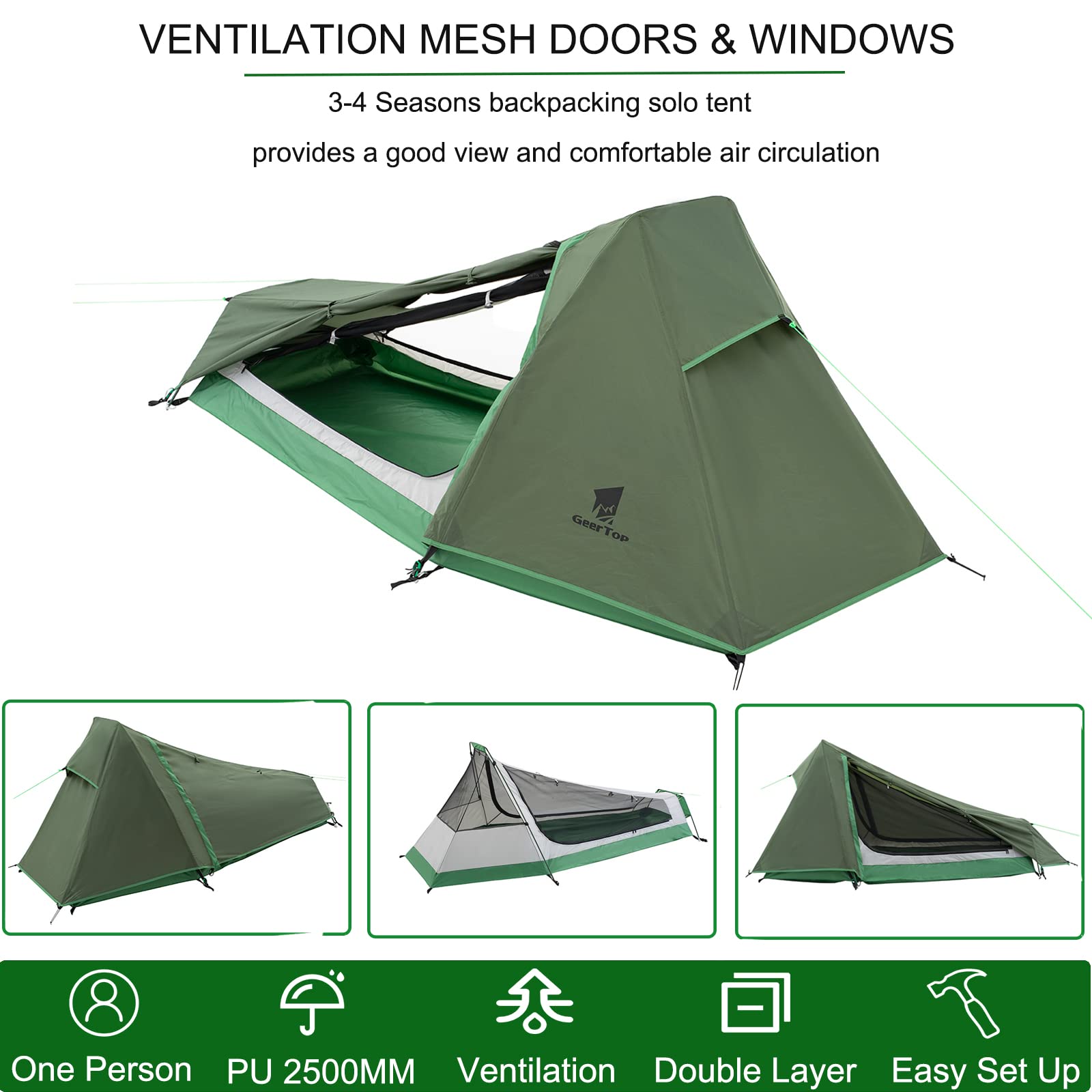 GEERTOP Ultralight Bivy Tent rainfly coverage shields you from rain during camping.