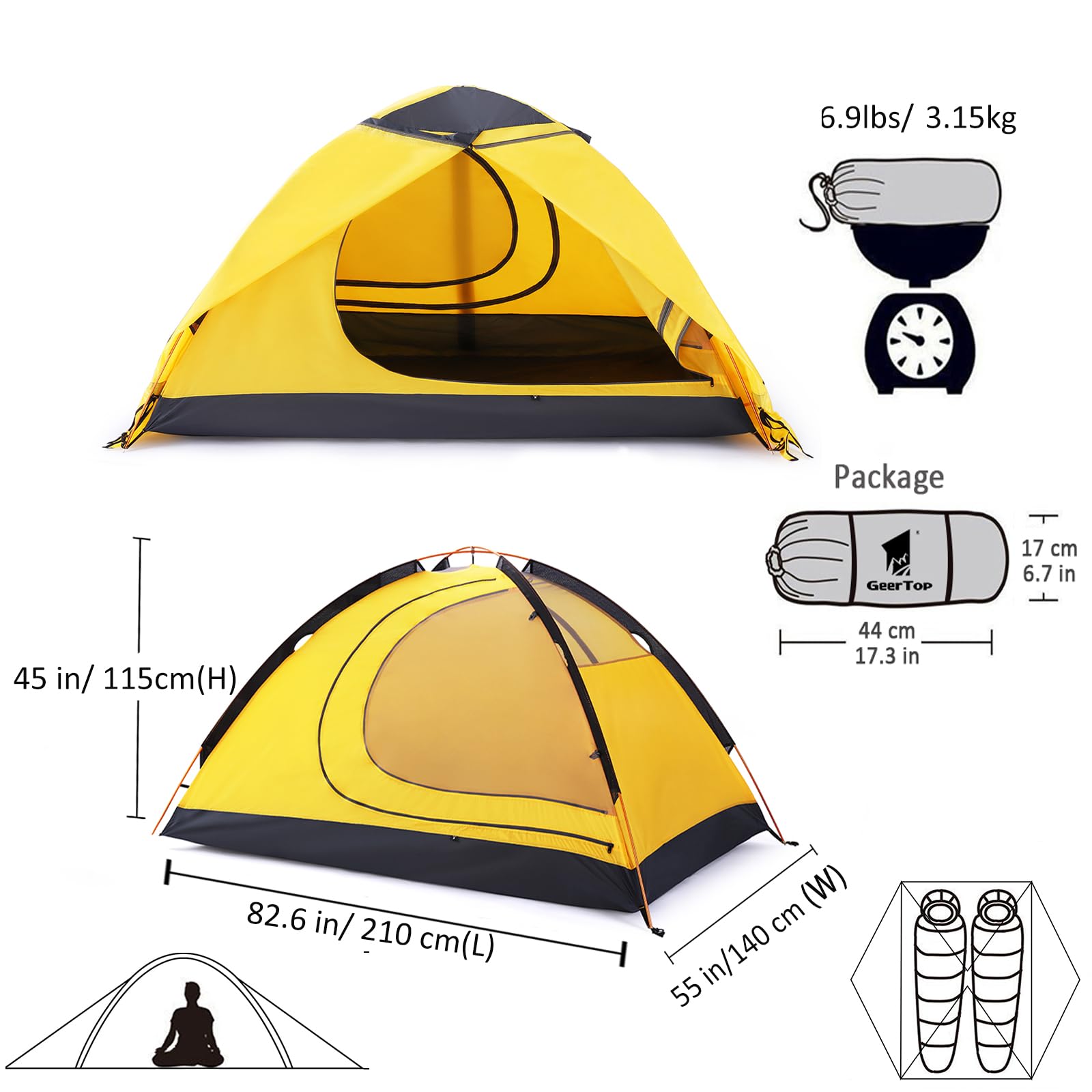 GEERTOP ultralight tent packs down compactly for travel