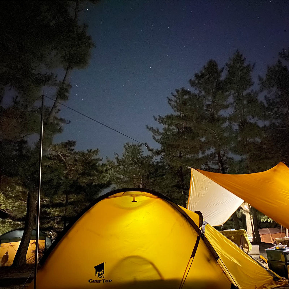 Geertop winter camping scene illustrating all-weather shelter usage