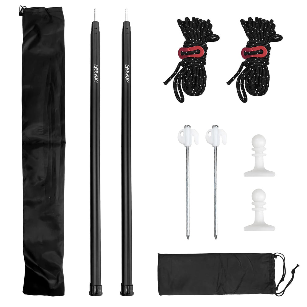 GEEWAY tarp poles extended to show quick setup for camping