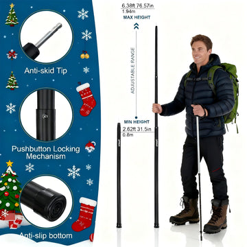 GEEWAY tarp poles push button lock demonstrates secure length on the trail