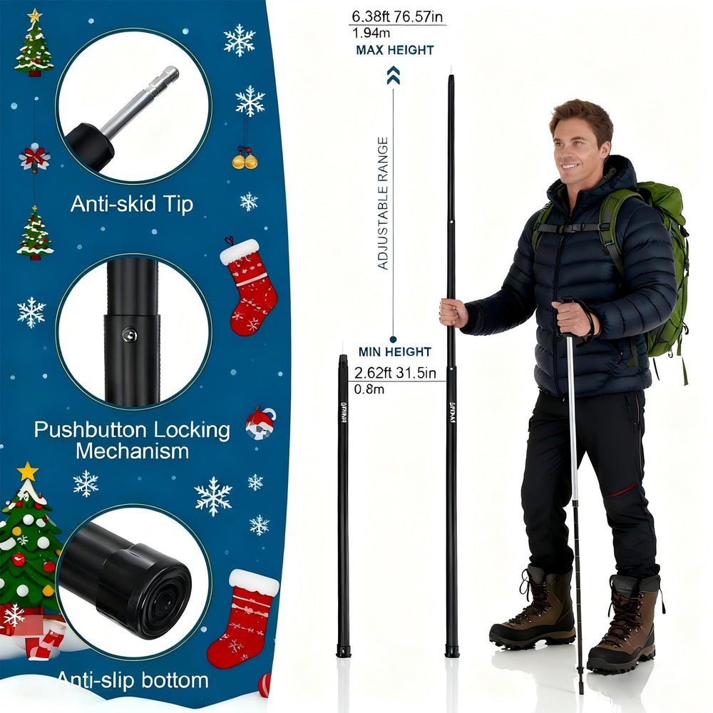 GEEWAY tarp poles push button lock demonstrates secure length on the trail