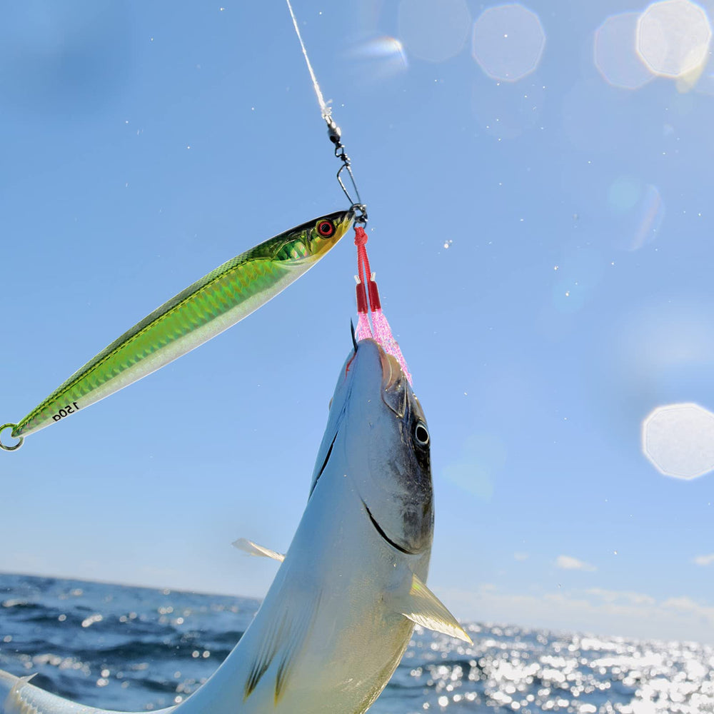 Storage bag included with 3 jigs and assist hooks