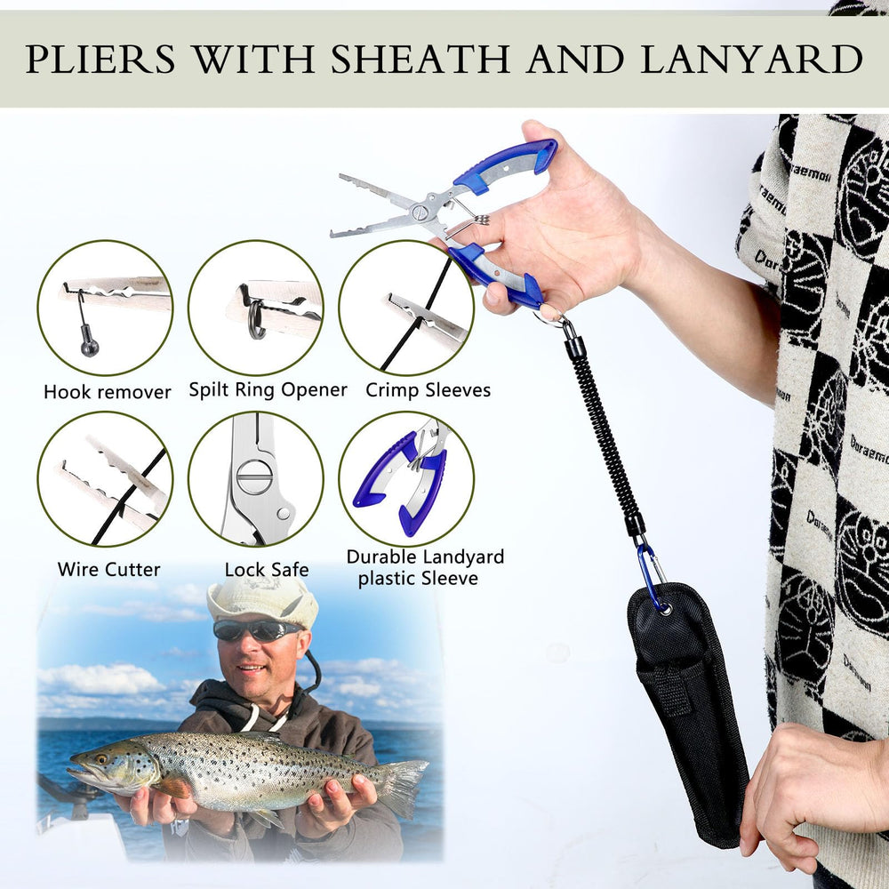 Gemscream fishing pliers with sheath keeps tools protected.