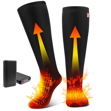 GemstoneGO heated socks with front heat element provide focused warmth for toes during cold outdoor activities.