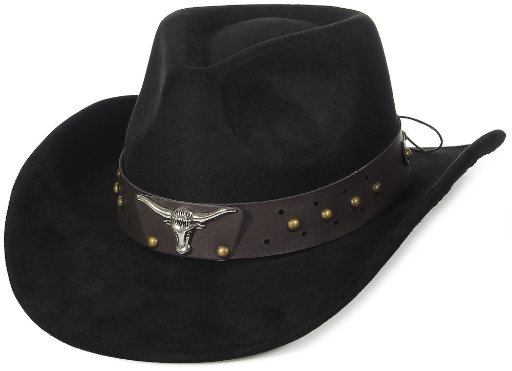 GEMVIE suede cowboy hat front view in black-2