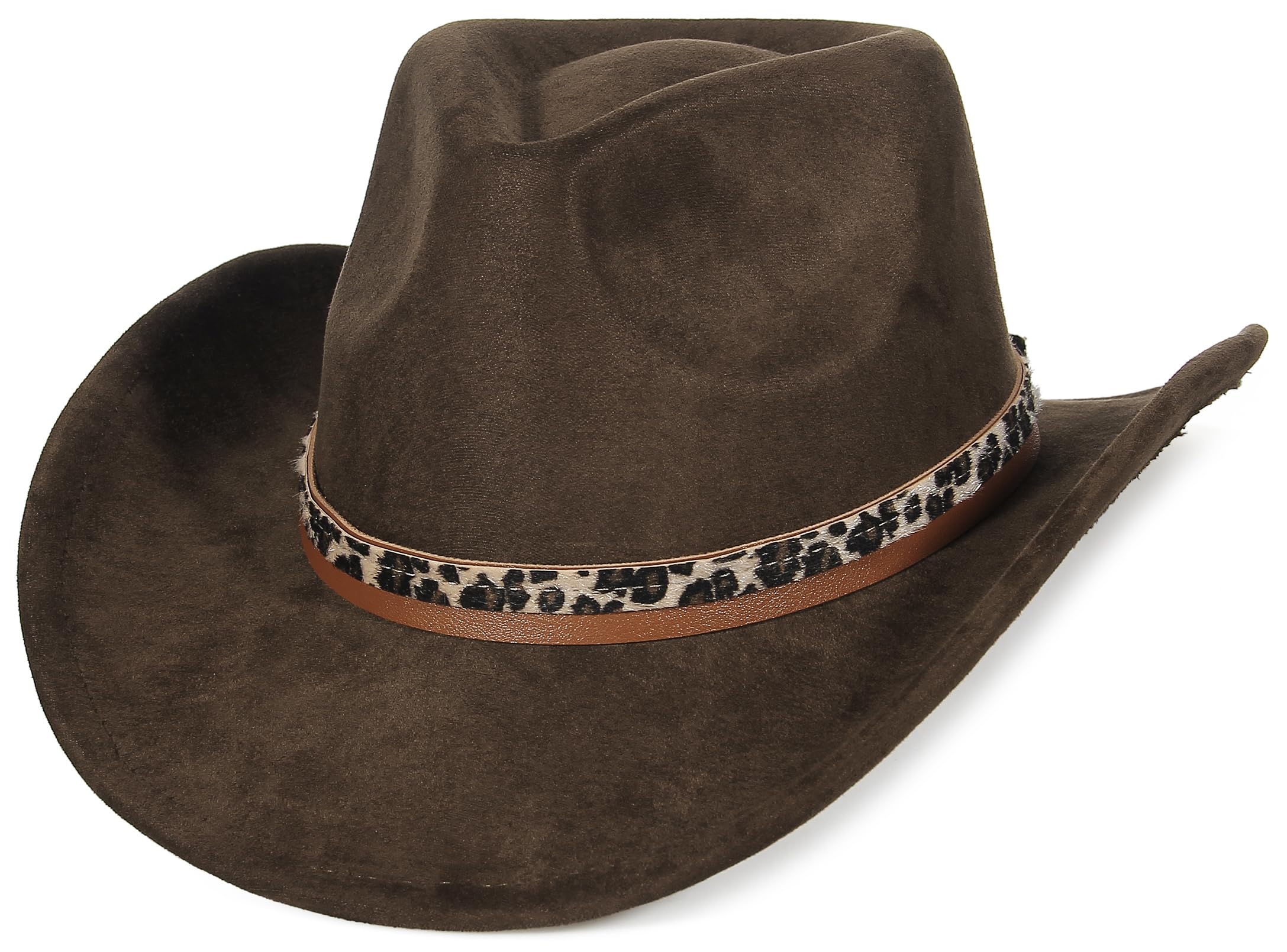 GEMVIE suede cowboy hat leopard print - front view