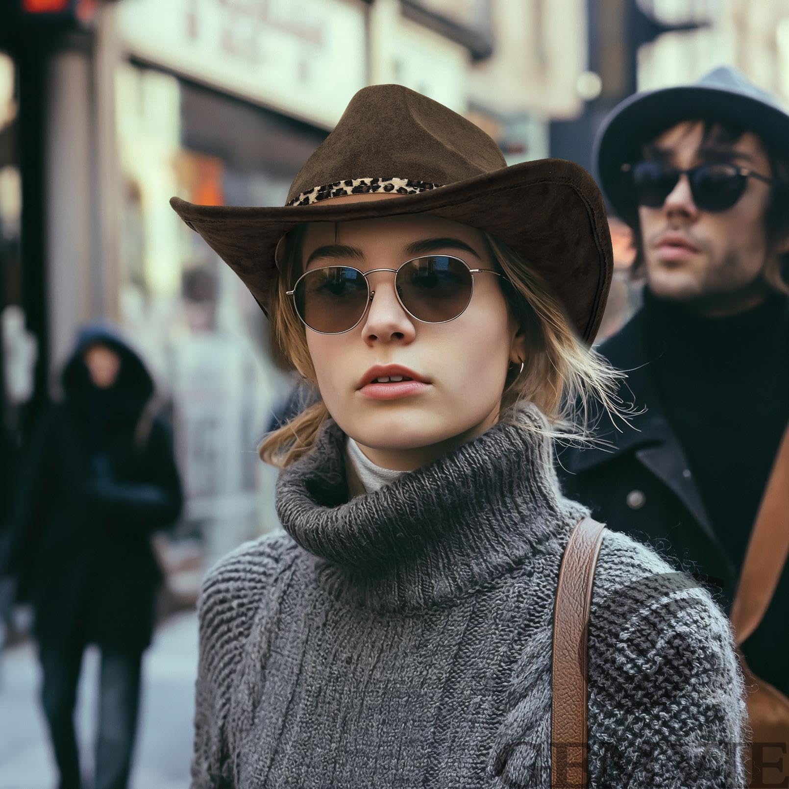 GEMVIE suede cowboy hat leopard print - side view