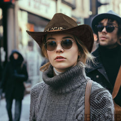 GEMVIE suede cowboy hat leopard print - side view
