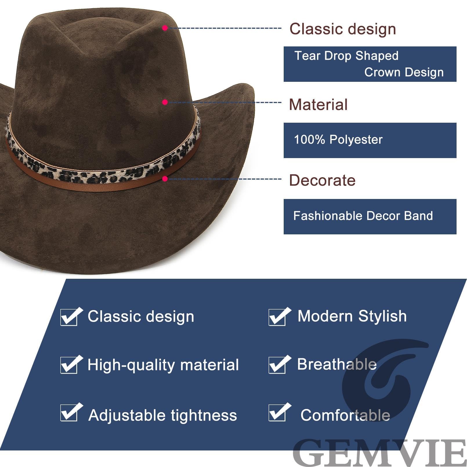 GEMVIE suede cowboy hat worn with casual outfit outdoors