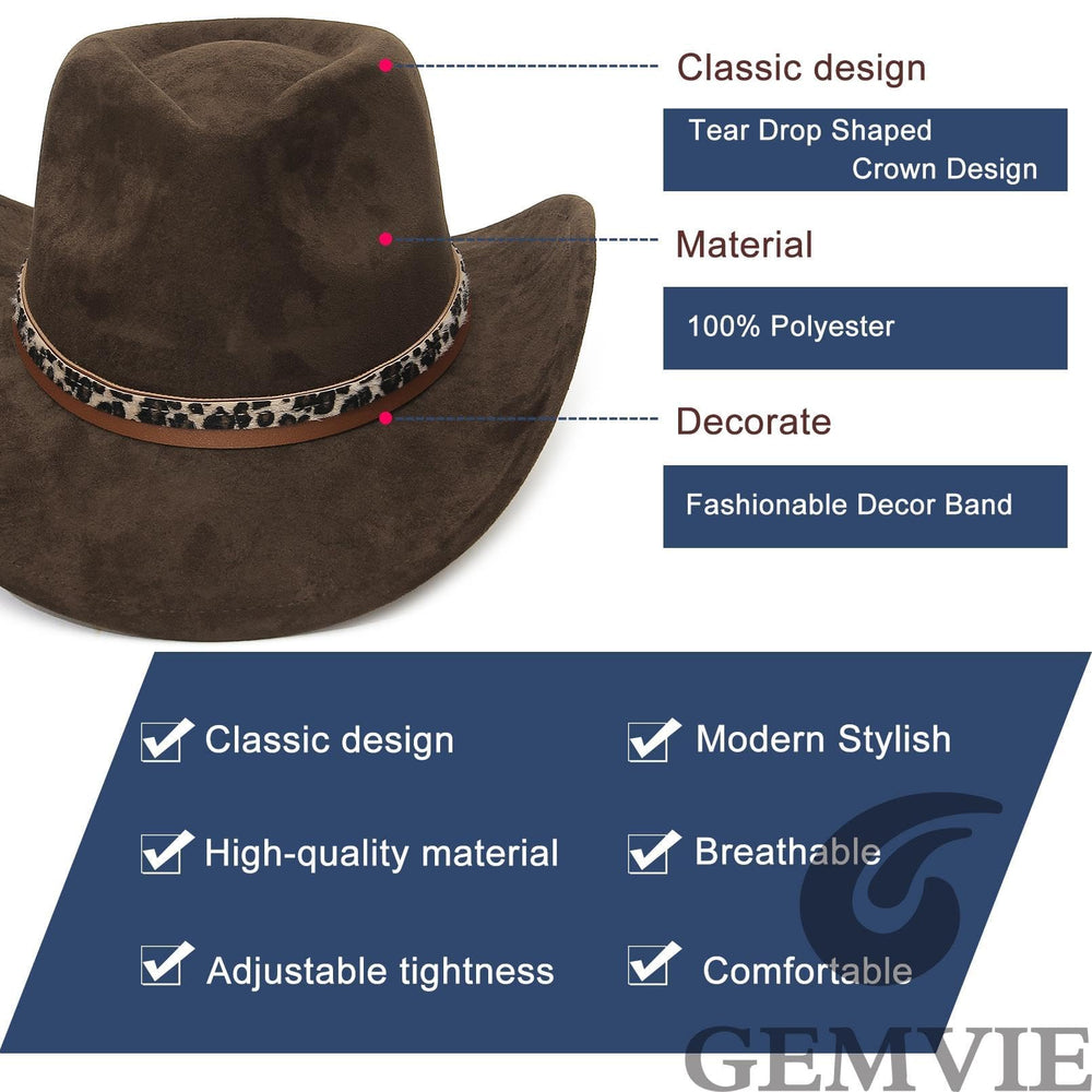 GEMVIE suede cowboy hat worn with casual outfit outdoors