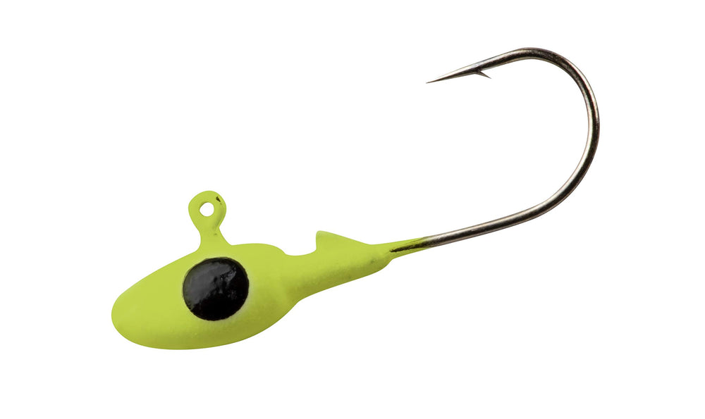 Gene Larew Crappie Pro Mo' Glo glow jig head in chartreuse 1/8 oz enhances visibility for crappie fishing at night