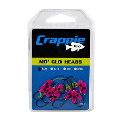 Gene Larew pink glow jig head from Crappie Pro Mo' Glo enhances lure visibility at dusk