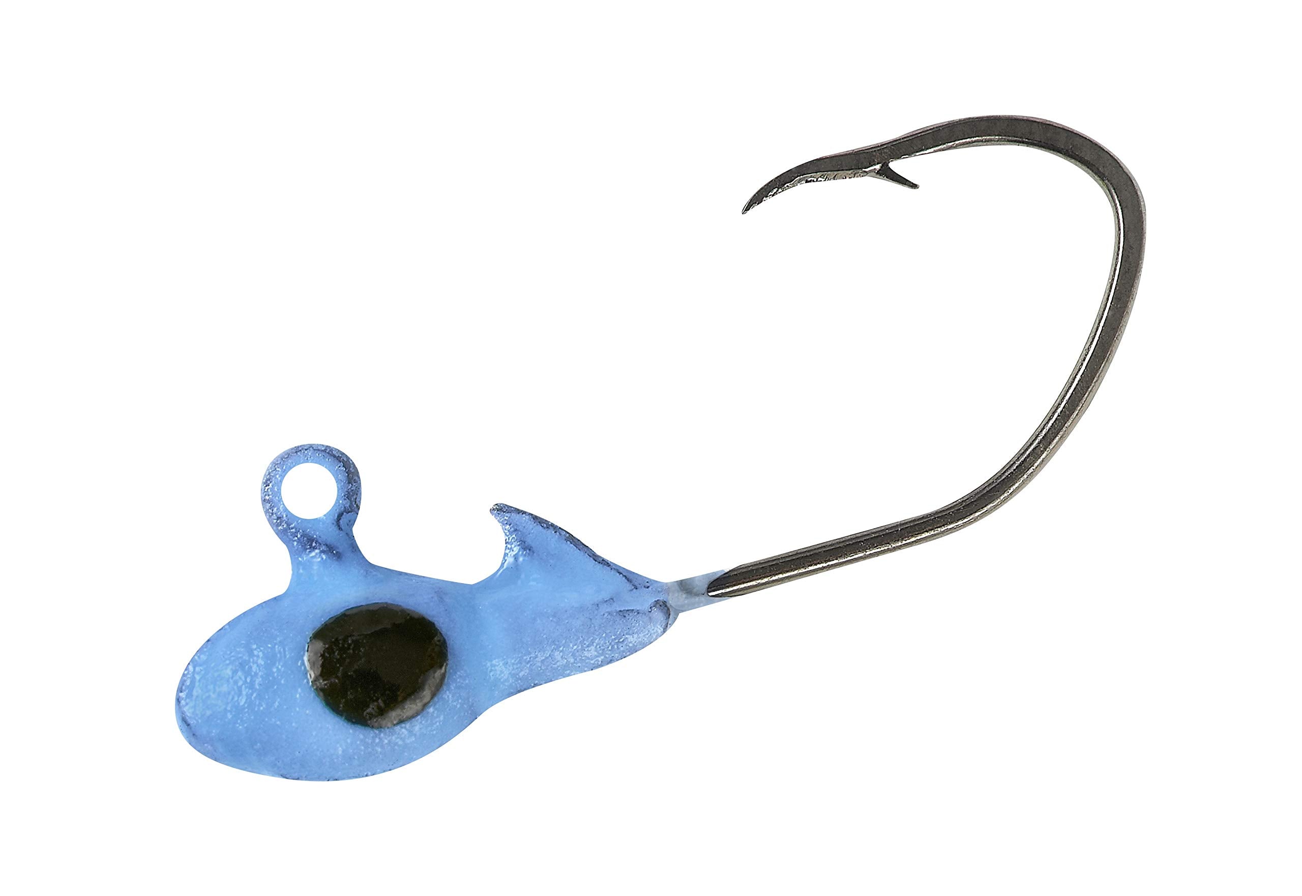 Gene Larew Crappie Pro Overbite Sickle Moglo Blue jig head glows brightly for night crappie fishing.