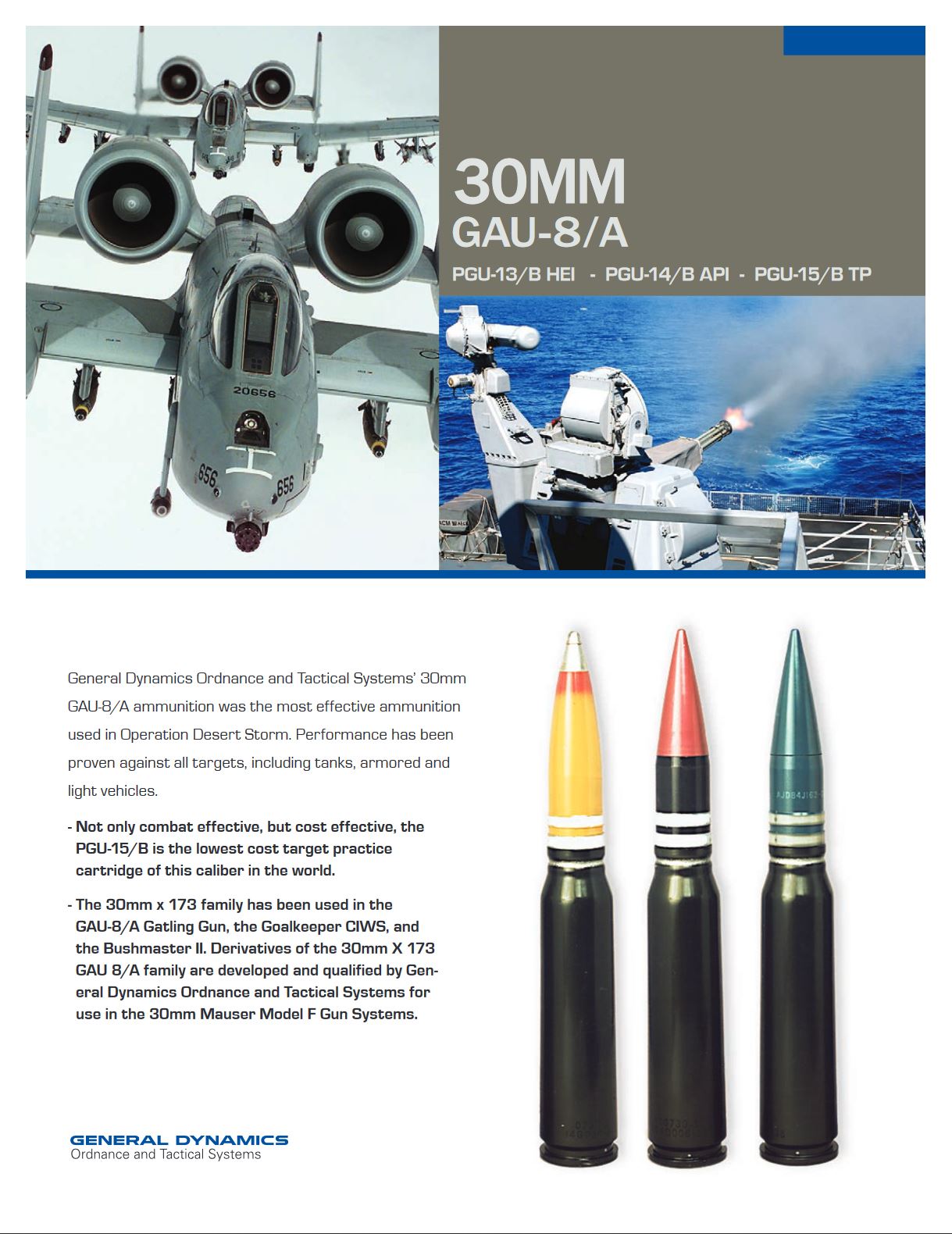 General Dynamics A-10 Warthog 30mm dummy round showcased behind glass