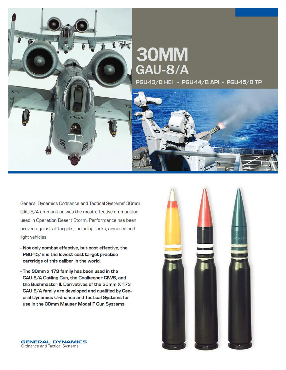 General Dynamics A-10 Warthog 30mm dummy round showcased behind glass