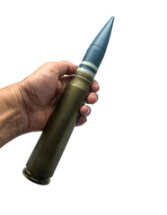 Close-up of General Dynamics A-10 Warthog 30mm dummy round showing inert shell detail