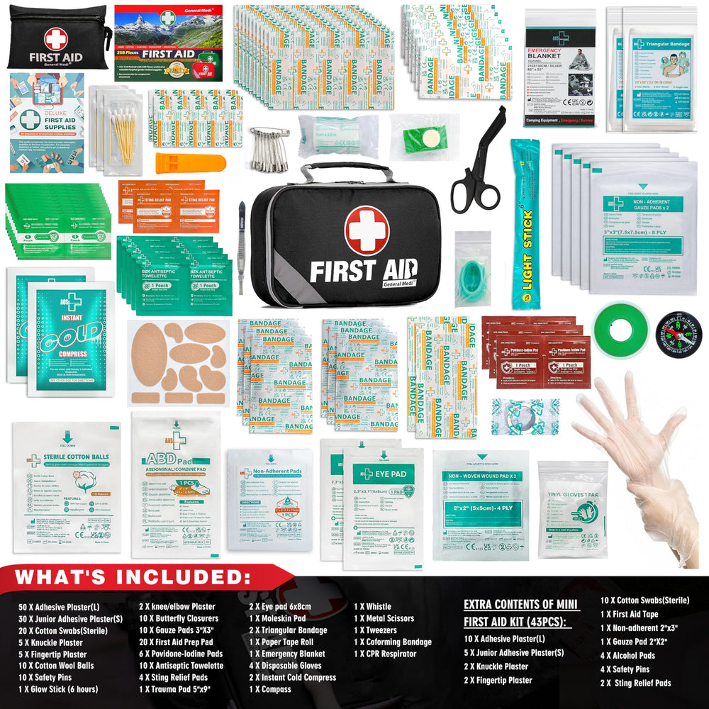 General Medi 2-in-1 first aid kit open compartments showing organized layout.