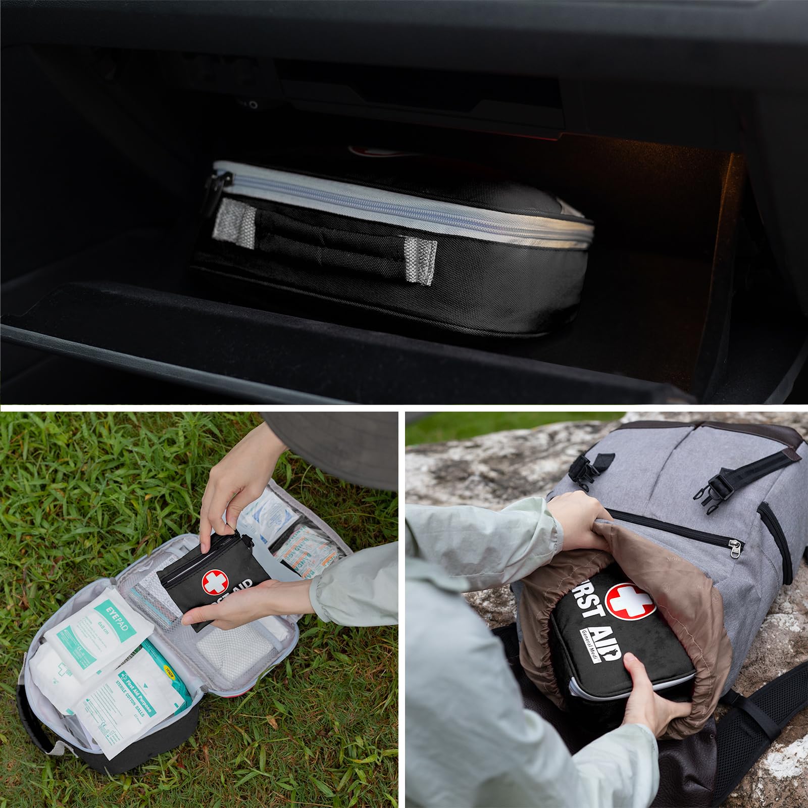 General Medi emergency blanket inside kit, lightweight warmth for unexpected situations.