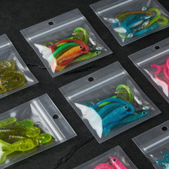 Generic clear contents view helps identify lures without opening bags.