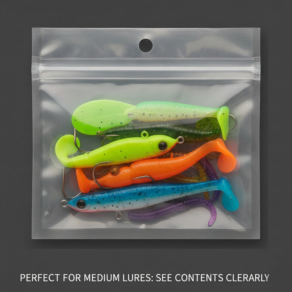 Generic crystal-clear bait bags offering instant visibility for fast lure selection.