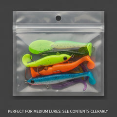 Generic crystal-clear bait bags offering instant visibility for fast lure selection.