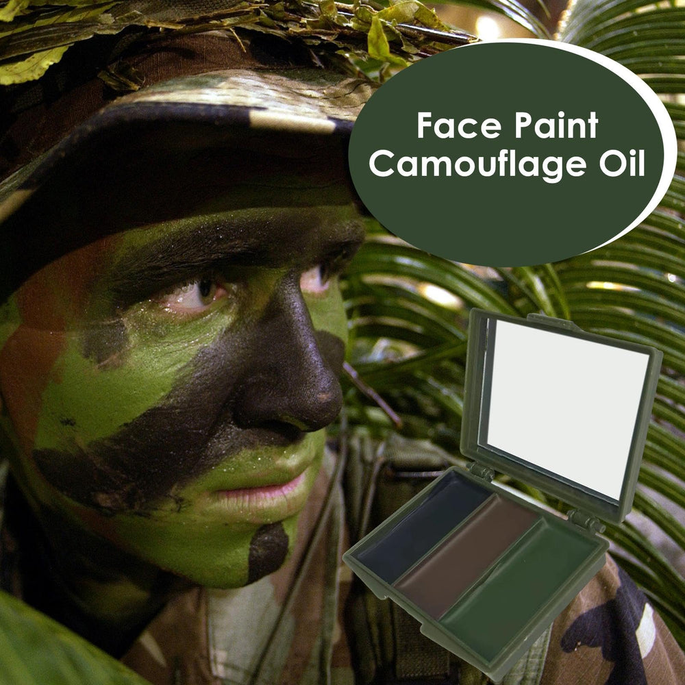 Generic 3-Color Face Paint on an athlete shows long-lasting camouflage during activity